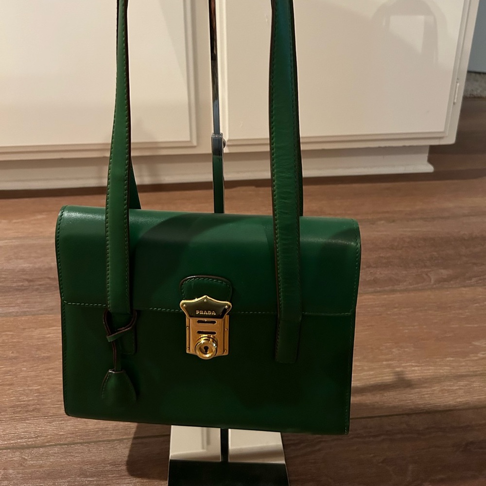 Vintage Prada Green Leather Bag with Gold Hardware